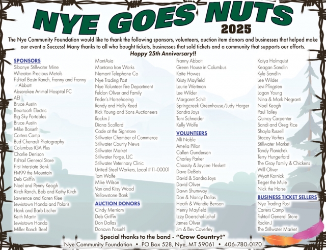 Sponsors, Nye Goes Nuts 2025, Nye, MT