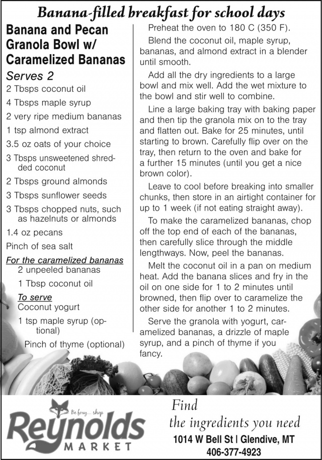 Banana-Filled Breakfast for School Days, Reynolds Market, Sidney, MT