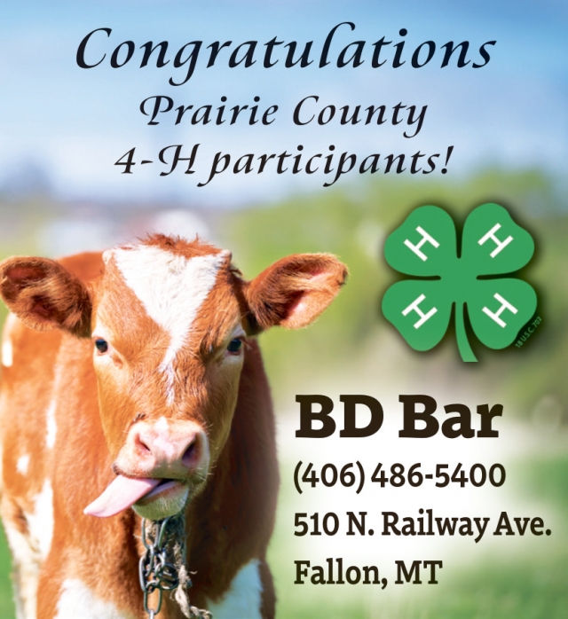 Congratulations Prairie County 4-H Participants!, BD Bar