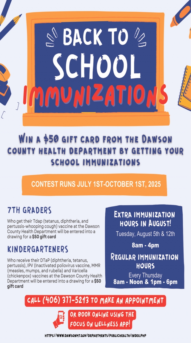 Back to School Immunizations, Dawson County Health Department, Glendive, MT
