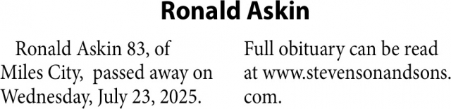 Ronald Askin, Obituaries, Glendive, MT