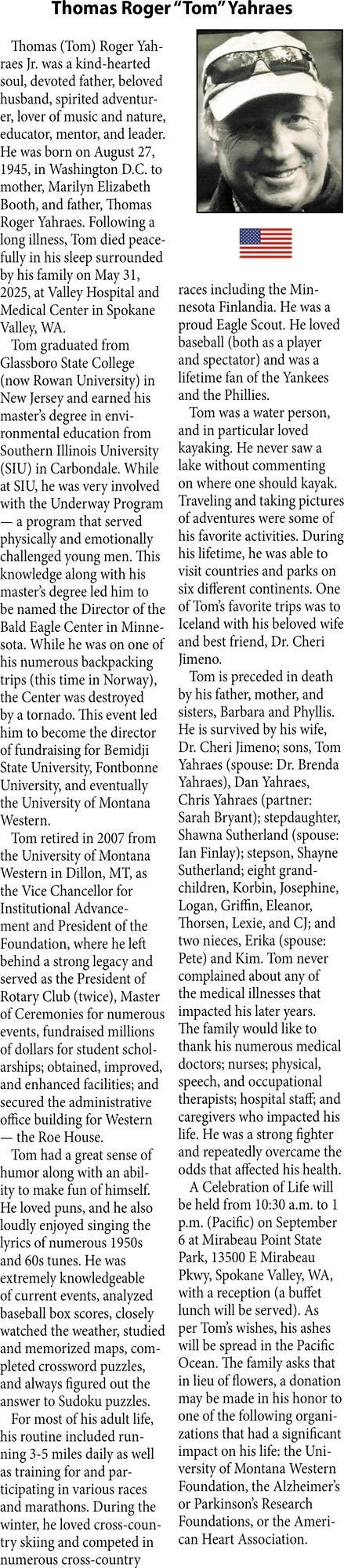 Thomas Roger Yahraes, Obituaries, Glendive, MT