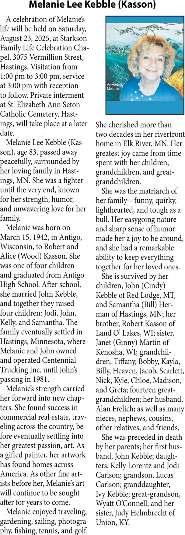melanie Lee Kebble, Obituaries, Glendive, MT