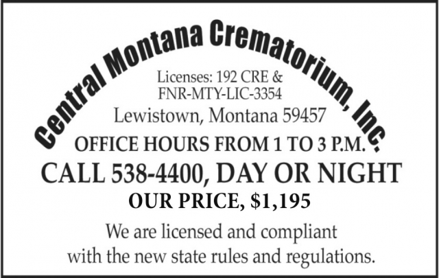 Crematorium, Central Montana Crematorium, Inc., Lewistown, MT