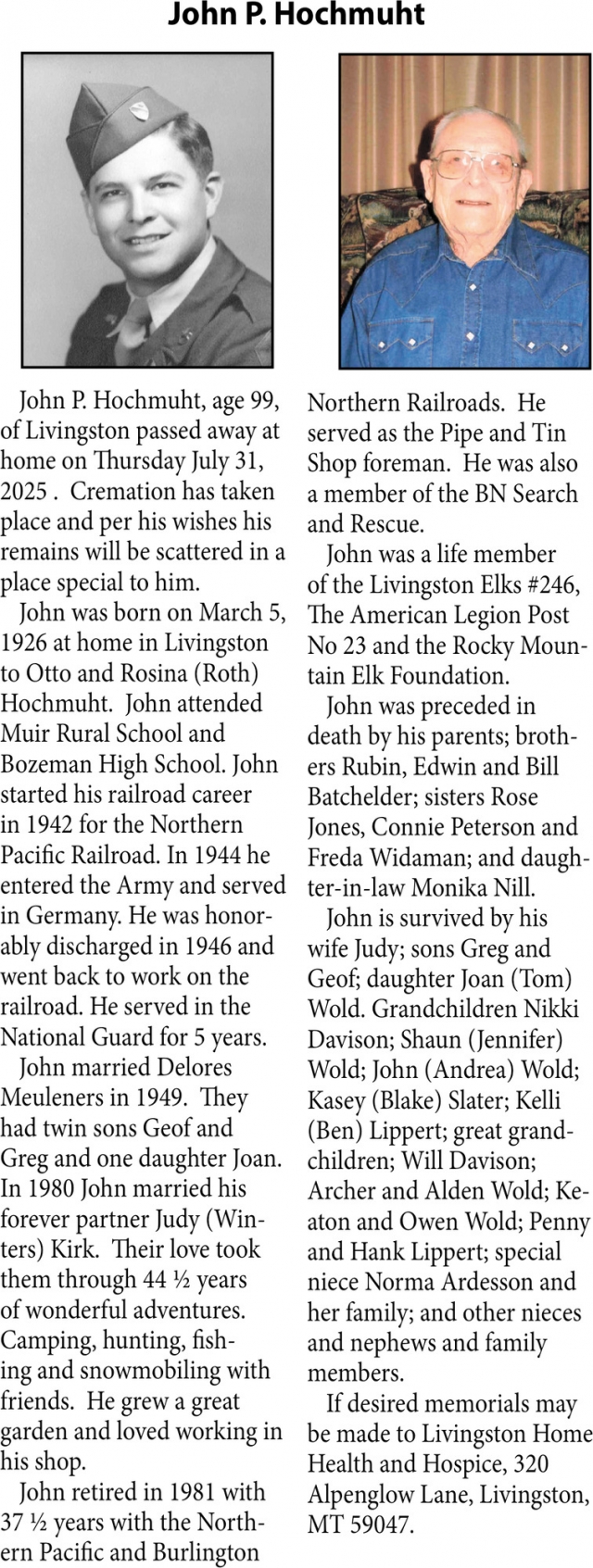John P. Hochmuht, Obituaries, Glendive, MT