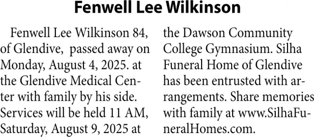 Fenwell Lee Wilkinson, Obituaries, Glendive, MT