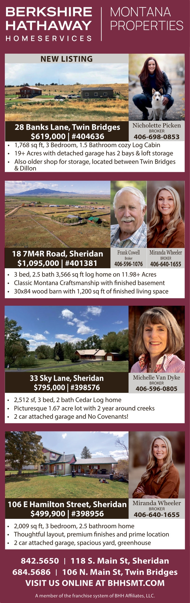 Montana Properties, Michelle Van Dyke / Nicholette Picken / Frank Cowell - Berkshire Hathaway HomeServices Montana Properties