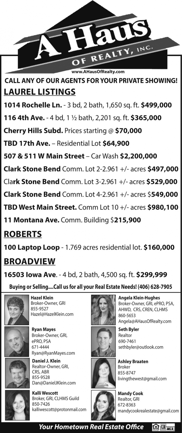 Laurel Listings, A Haus of Realty, Inc., Laurel, MT
