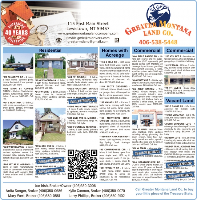Homes with Acreage, Greater MT Land Company, Lewistown, MT