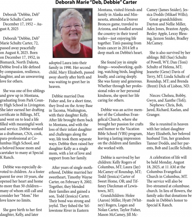 Deborah Marie Carter, Obituaries, Glendive, MT