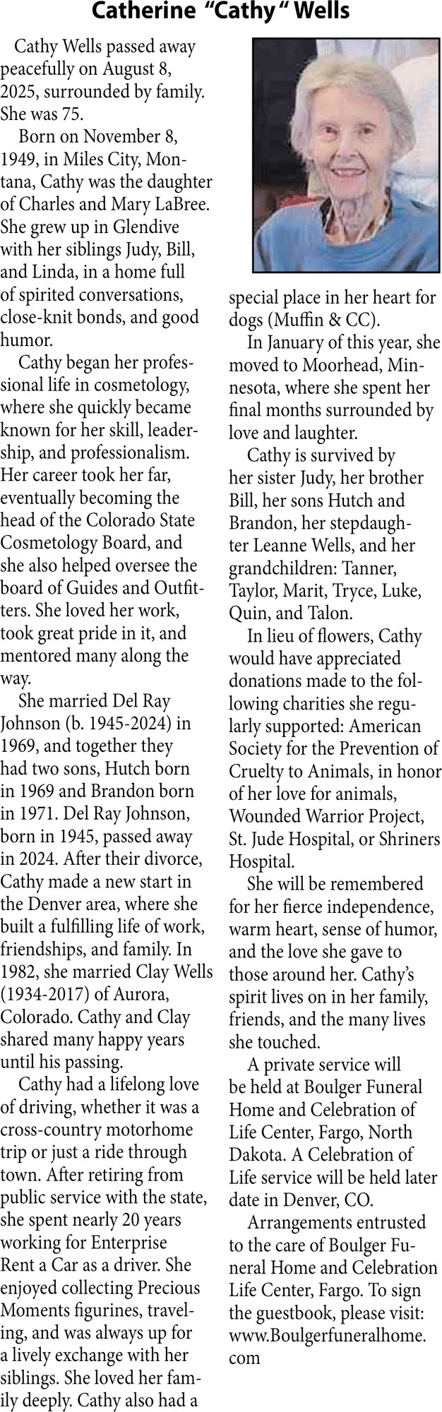 Catherine Wells, Obituaries, Glendive, MT