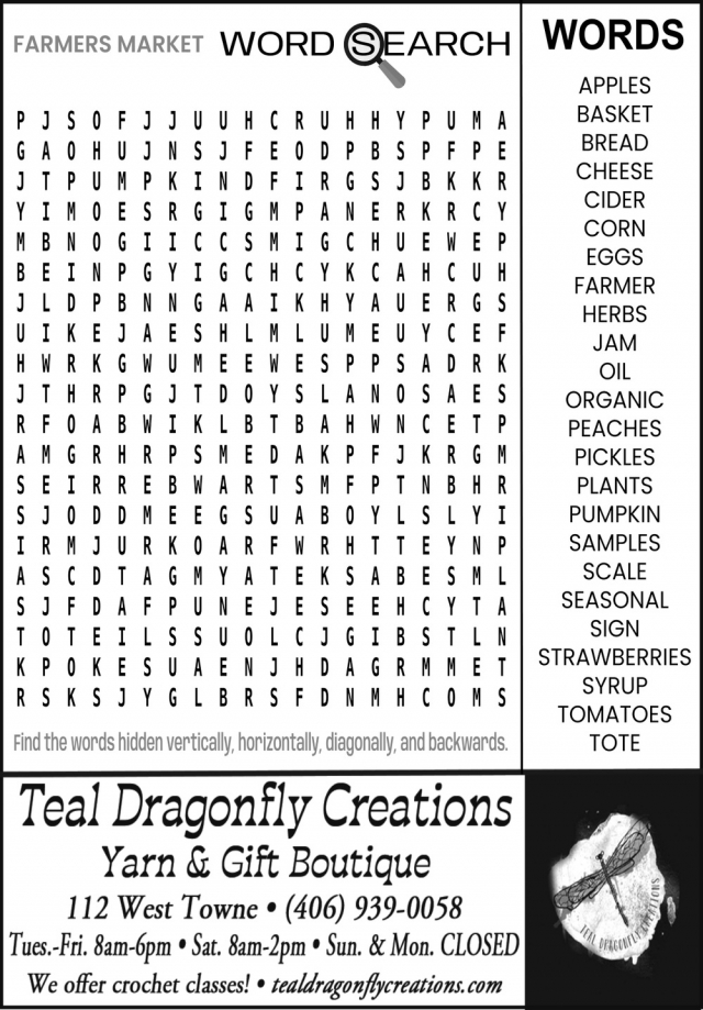 Yarn & Gift Boutique, Teal Dragonfly Creations, Glendive, MT