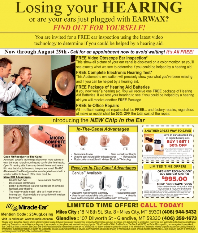Losing Your Hearing or Are Your Ears Just Plugged with Earwax?,  Miracle-Ear / Miles City - Glendive, Glendive, MT
