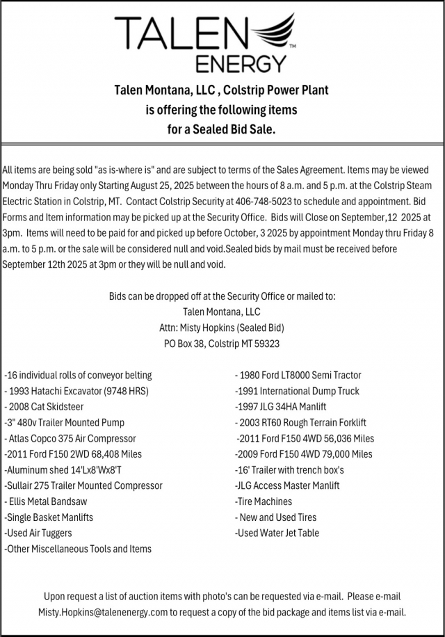 Sealed Bid Sale, Talen Energy