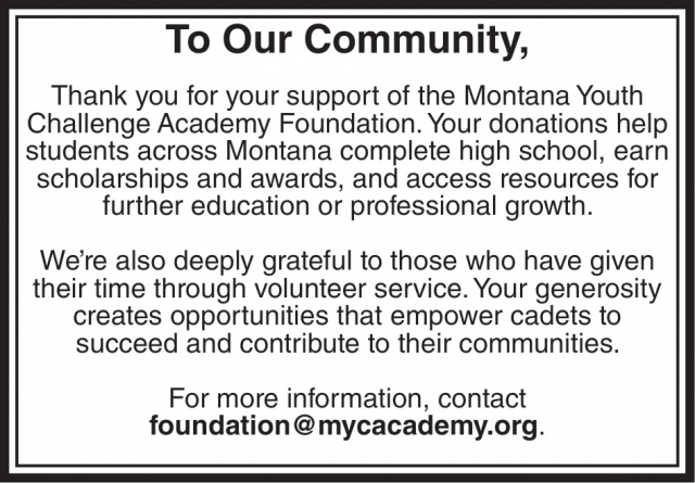 To Our Community, Montana Youth Challenge Academy, Dillon, MT