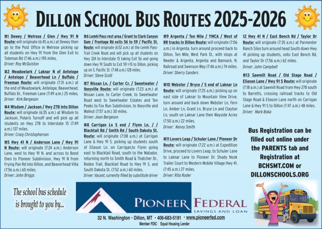 Dillon School Bus Routes, Pioneer Federal Savings and Loan, Deer Lodge, MT