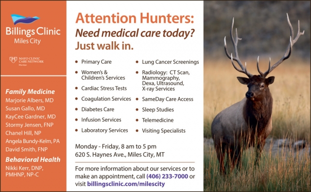 Need Medical Care Today?, Billings Clinic Miles City, Miles City, MT