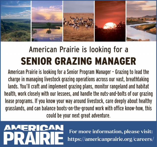 Senior Grazing Manager, American Prairie, Lewistown, MT