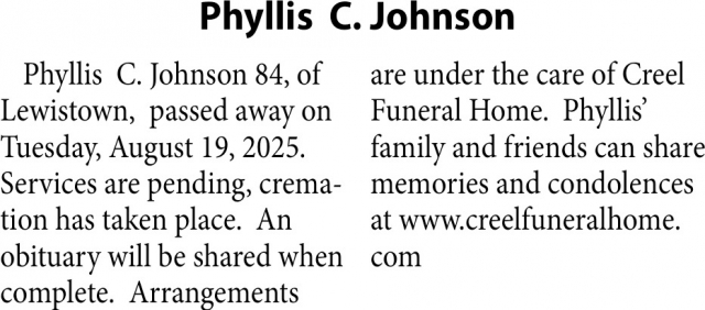 Phyllis C. Johnson, Obituaries, Glendive, MT