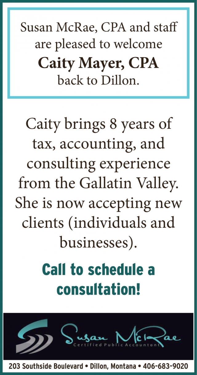 Certified Public Accountant, Susan McRae