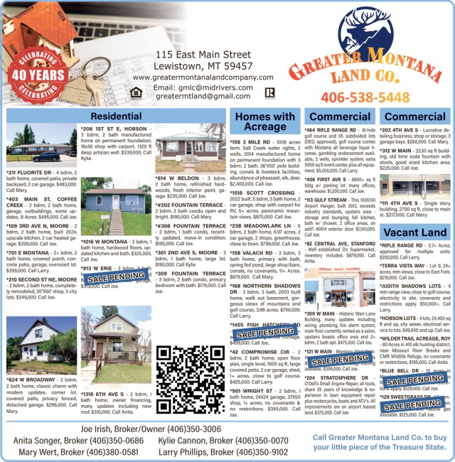 Homes with Acreage, Greater MT Land Company, Lewistown, MT