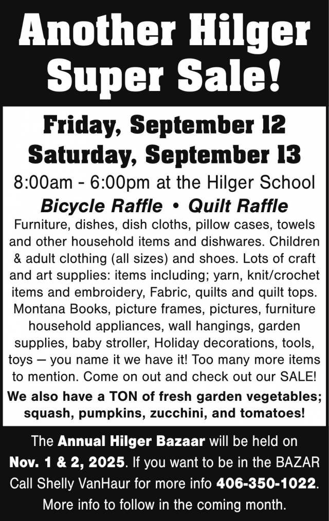Another Hilger Super Sale!, Another Hilger Super Sale (September 12 & 13, 2025)