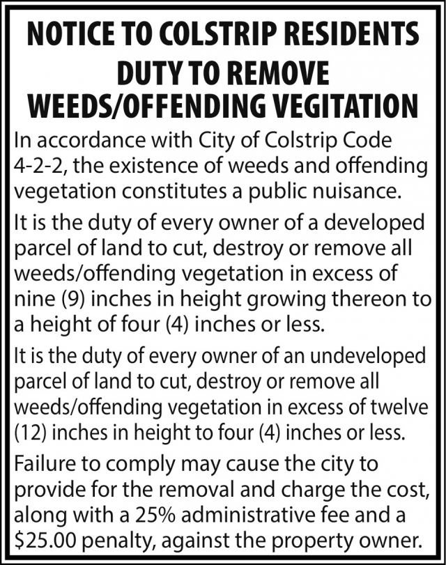 Notice, City of Colstrip