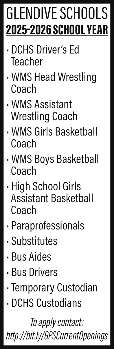 2025-2026 School Year, Glendive Public Schools, Glendive, MT