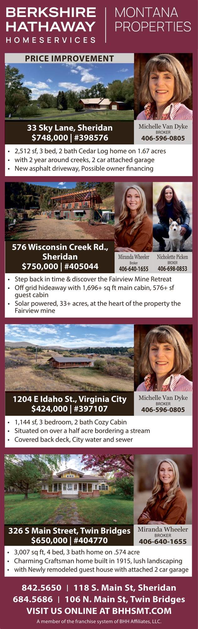 Price Improvement, Michelle Van Dyke / Frank Cowell - Berkshire Hathaway HomeServices Montana Properties, Twin Bridges, MT