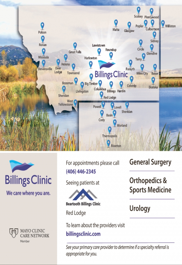 Geneal Surgery - Orthopedisc & Sports Medicine - Urology, Beartooth Billings Clinic, Red Lodge, MT