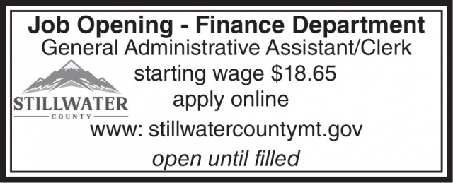 General Administrative Assistant/Clerk, Stillwater County, Columbus, MT