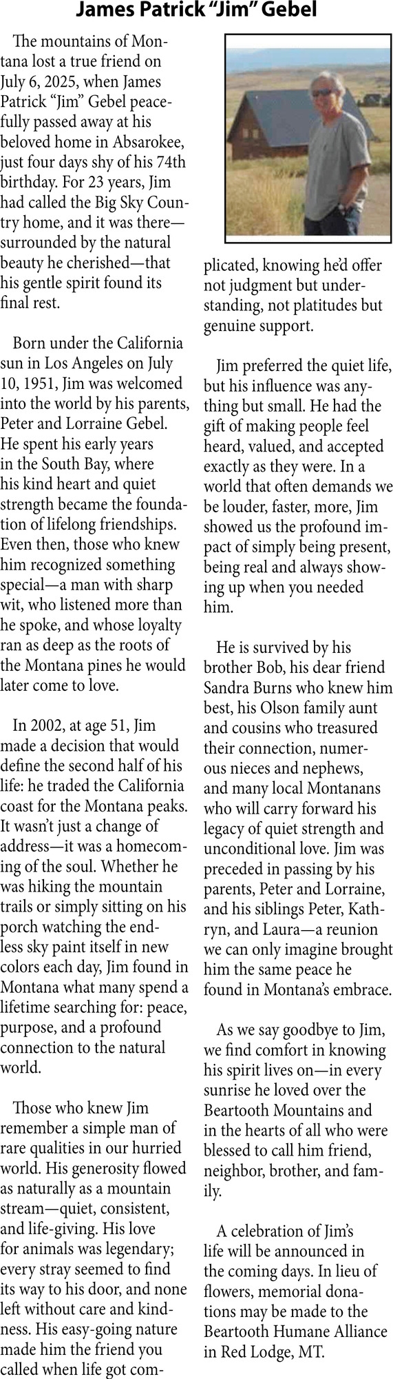 James Patrick "Jim" Gebel, The Family of James Patrick "Jim" Gebel