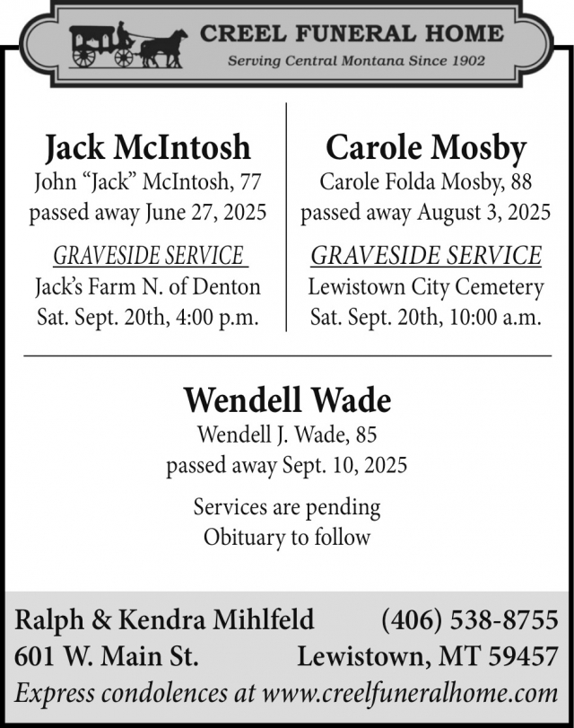 Serving Central Montana Since 1902, Creel Funeral Home, Lewistown, MT