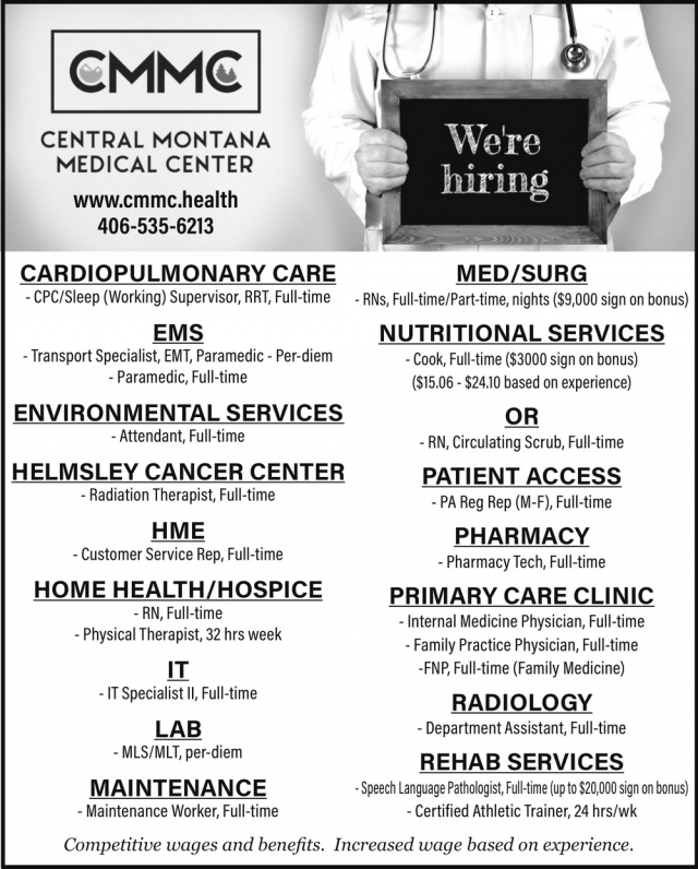 We're Hiring, Central Montana Medical Center, Lewistown, MT