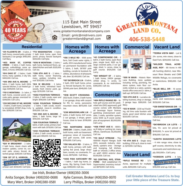 40 Years, Greater MT Land Company, Lewistown, MT