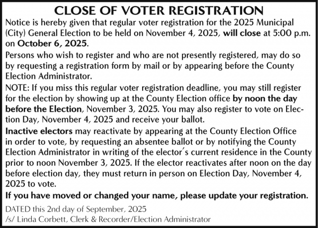 Close of Voter Registration, Linda Corbett - Custer County Clerk & Recorder, Miles City, MT