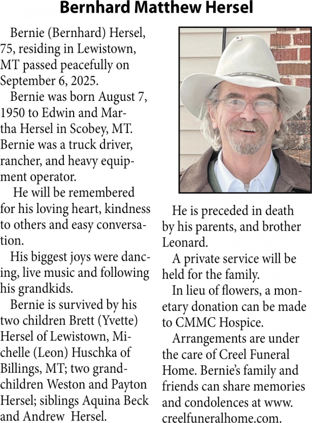 Bernhard Matthew Hersel, The Family of Bernhard Matthew Hersel