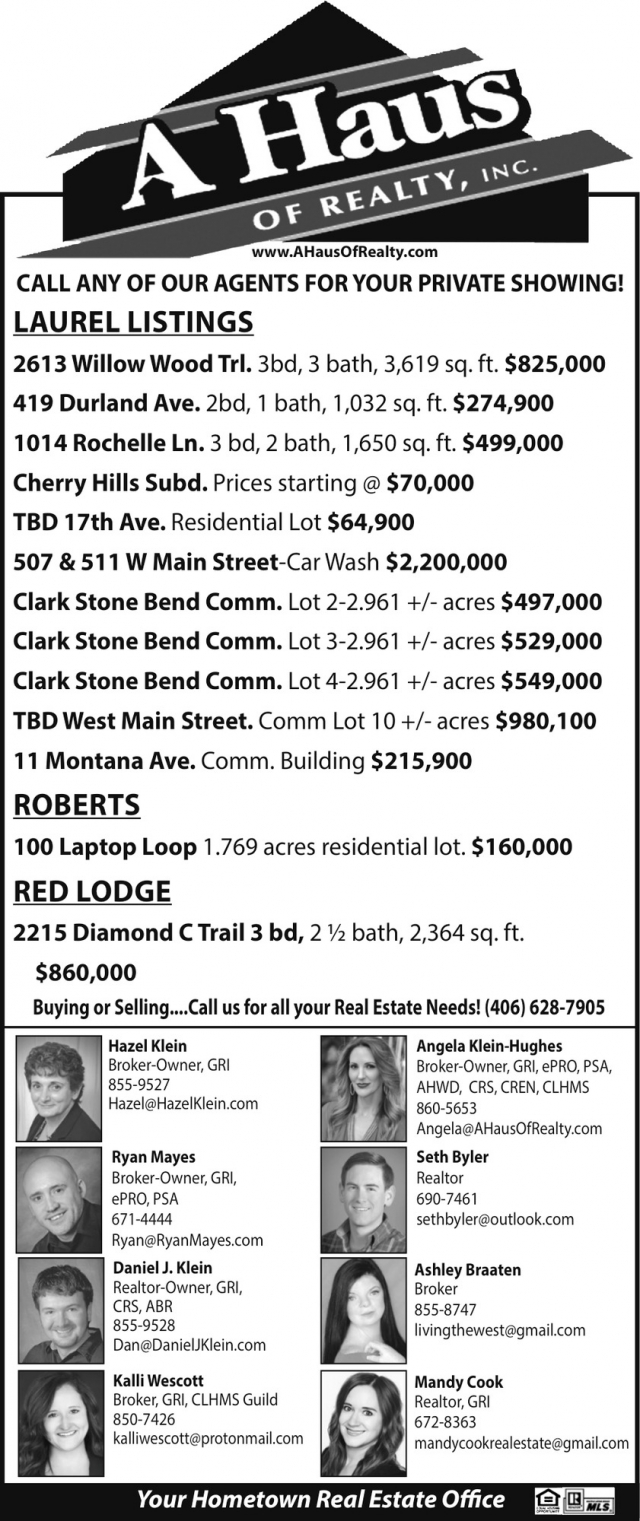 Laurel Listings, A Haus of Realty, Inc., Laurel, MT