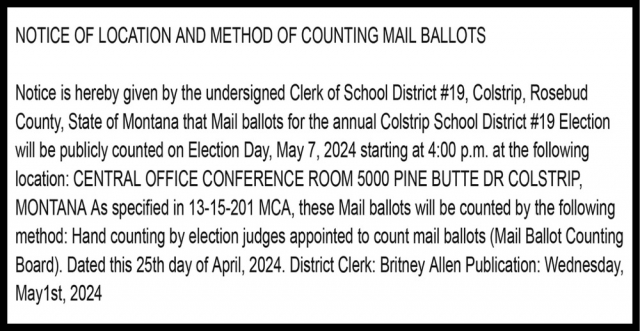 Notice, Colstrip School District No.19 - Britney Allen