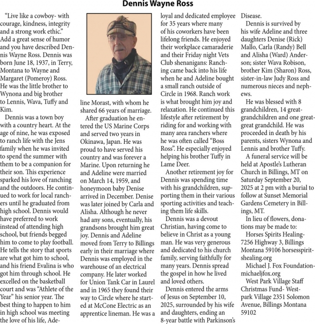 Dennis Wayne Ross, Obituaries, Glendive, MT