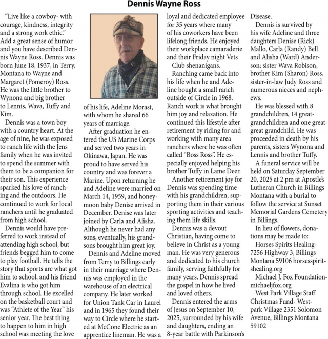 Dennis Wayne Ross, Obituaries, Glendive, MT