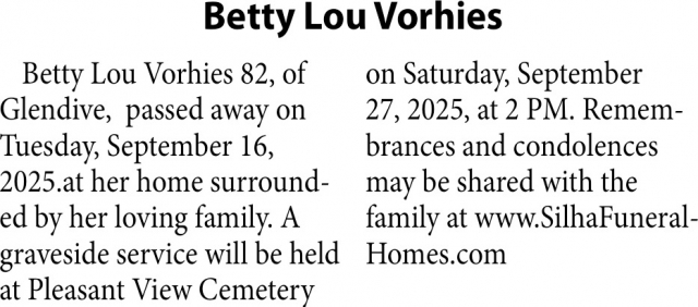 Betty Lou Vorhies, Obituaries, Glendive, MT