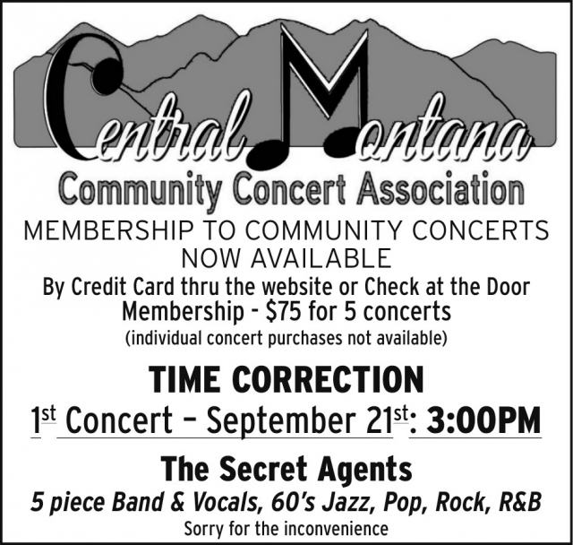 Membership to Community Concerts Now Available, Central Montana Community Concert Association, Lewistown, MT