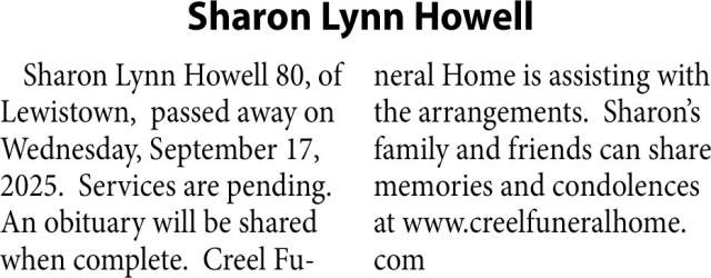 Sharon Lynn Howell, Obituaries, Glendive, MT
