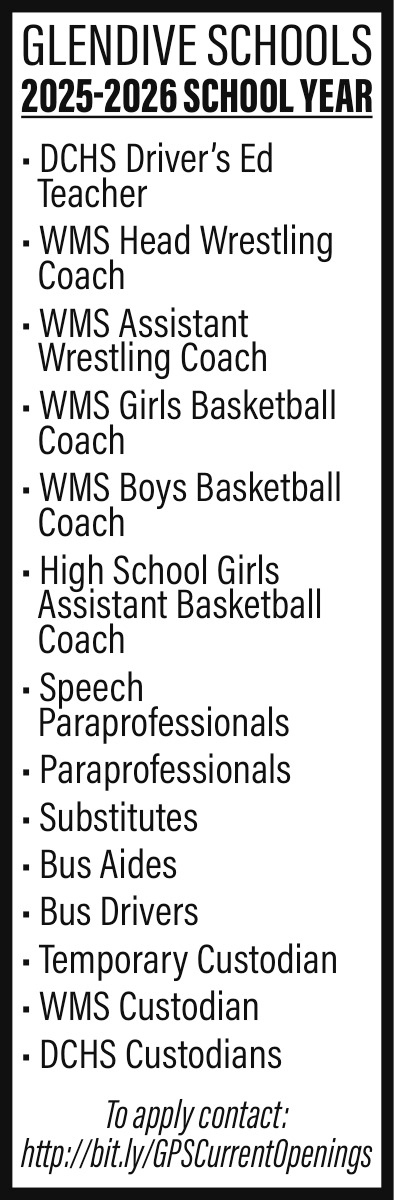 2025-2026 School Year, Glendive Public Schools, Glendive, MT