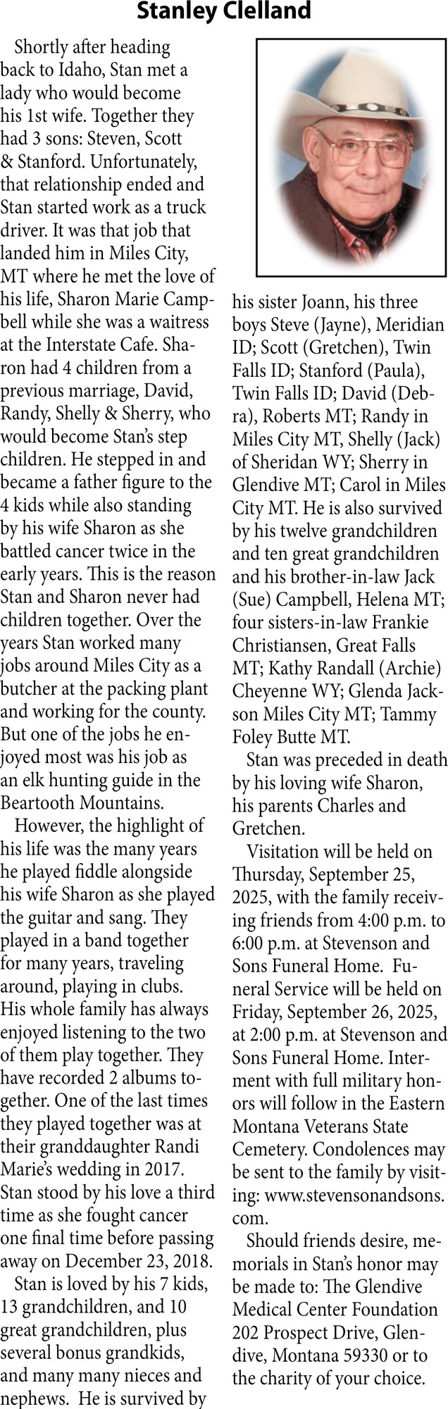 Stanley Clelland, Obituaries, Glendive, MT