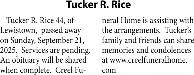 Tucker R. Rice, Obituaries, Glendive, MT
