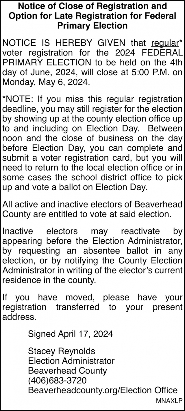 Notice, Beaverhead County, Dillon, MT
