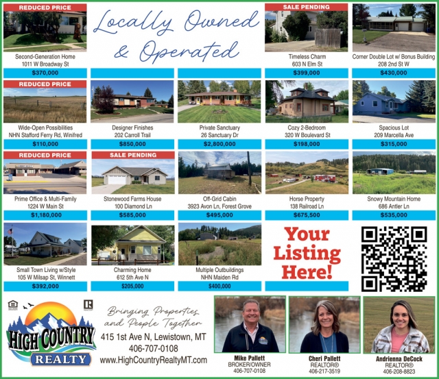 Reduced Price, High Country Realty, Lewistown, MT