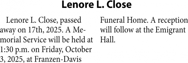 Lenore L. Close, Obituaries, Glendive, MT